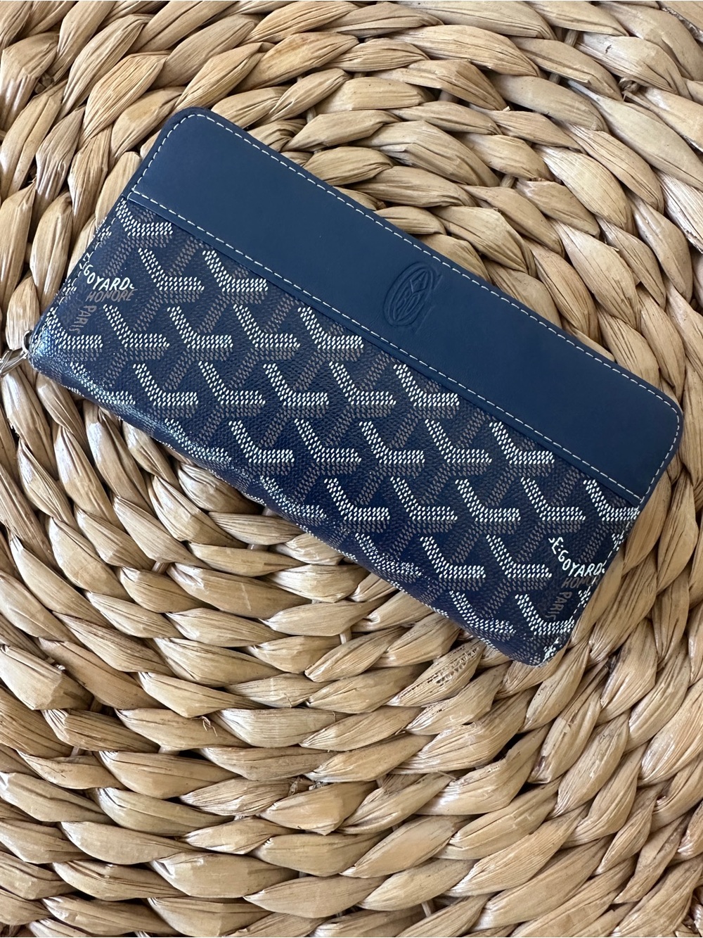 Goyard Matignon GM Long Wallet Navy Blue Goyardine Canvas